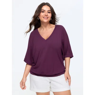 Bloomchic Supersoft Stretchy V-neck Plain T-shirt In Deeppurplered
