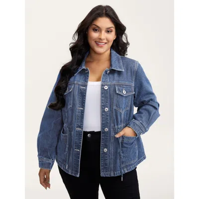 Bloomchic Supersoft Stretchy Waist Button-down Denim Jacket In Blue