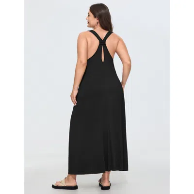 Bloomchic Supersoft Stretchy Wide-straps Plain Maxi Dress In Black