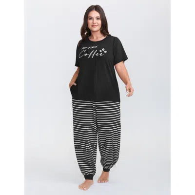 Bloomchic Supersoft Striped Print Pajama Set In Black