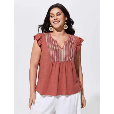 Bloomchic Supersoft Striped Print Pleated Knit Top In Brown
