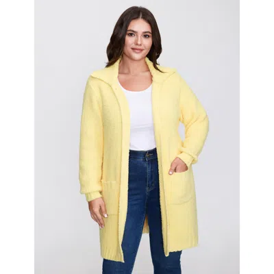Bloomchic Supersoft Textured Button Long Knit Cardigan In Yellow