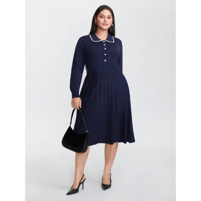 Bloomchic Supersoft Textured Polo Collar Sweater Dress In Purple
