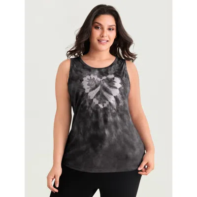 Bloomchic Supersoft Tie-dye Round Neck Loose Fit Tank Top In Black