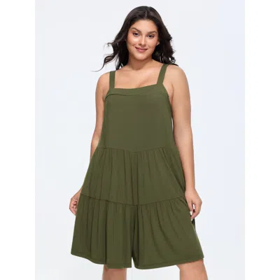Bloomchic Supersoft Tiered Square Neckline Romper In Green