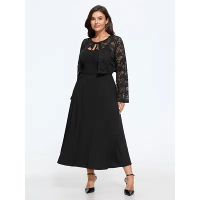 Bloomchic Supersoft Two-piece Lace Shrug Sleeveless Midi Dress In Black