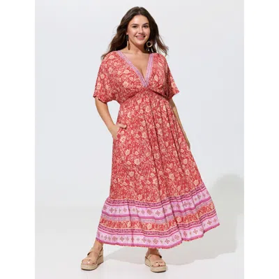 Bloomchic Supersoft V-neck Floral Print Patchwork Maxi Dress In Multi