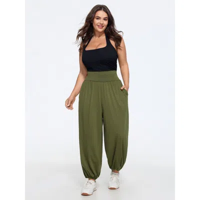 Bloomchic Supersoft Wide Waist Pocket Jogger Pants In Green