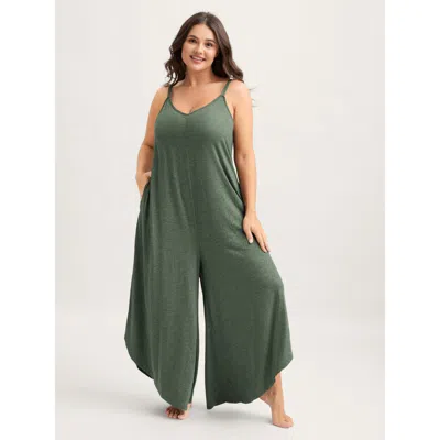 Bloomchic Supersoft Wide-leg Cami Lounge Jumpsuit In Green