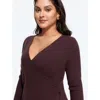 Bloomchic Supersoft Wrap Neck Asymmetrical Hem Pullover In Plum