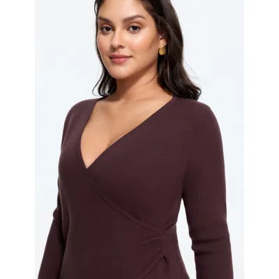 Bloomchic Supersoft Wrap Neck Asymmetrical Hem Pullover In Plum