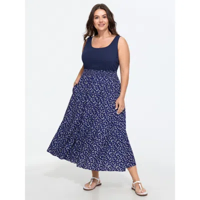 Bloomchic Supportive Bra Ditsy Floral Print Shirred Waist Midi Dress In Darkblue