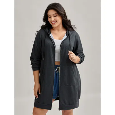 Bloomchic Sweatshirt Longline Solid Zipper Hoodie