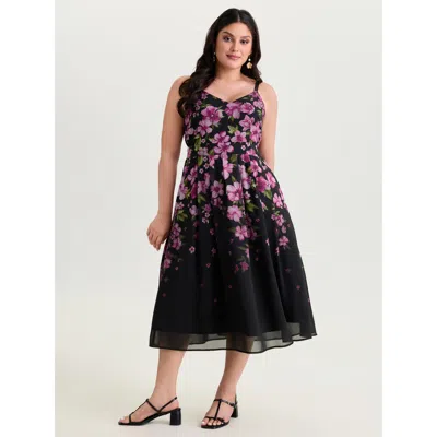 Bloomchic Sweet Floral Print Shirred Cami Midi Dress In Black