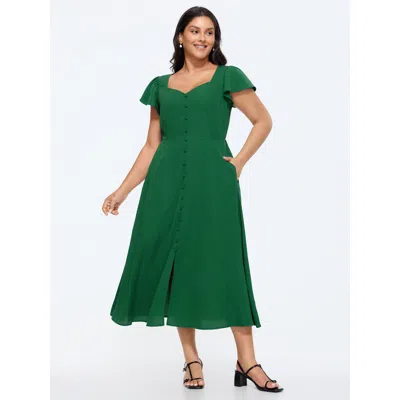 Bloomchic Sweetheart Neckline Button Detail Maxi Dress In Green