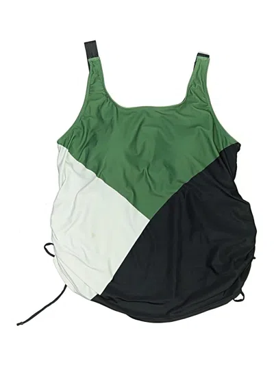 Pre-owned Bloomchic Swimsuit Top Green Color Block Pattern Swimwear