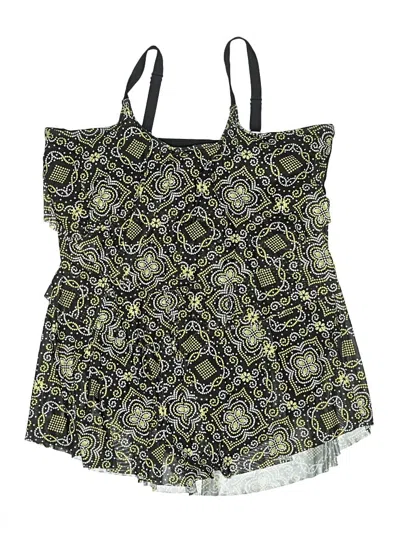 Pre-owned Bloomchic Swimsuit Top Green Tweed Pattern Swimwear