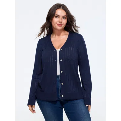 Bloomchic Texture Button Front Breathable Cardigan In Blue