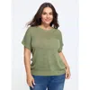Bloomchic Texture Crew Neck Short Sleeve Pullover In Green
