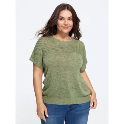 Bloomchic Texture Crew Neck Short Sleeve Pullover In Green