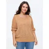 Bloomchic Texture Cut Out Raglan Sleeve Pullover In Brown