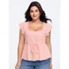 Bloomchic Texture Flutter Sleeve Drawstring Peplum Blouse In Pink