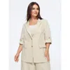 Bloomchic Textured Button Down Tab Sleeve Blazer In Apricot