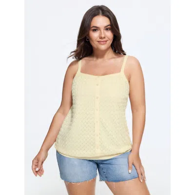 Bloomchic Textured Button Front Square Neck Tank Top In Yellow