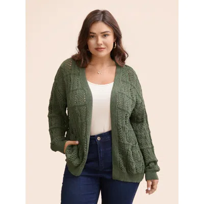 Bloomchic Textured Cable Knit Pocket Cardigan In Black
