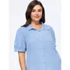 Bloomchic Textured Collared Button‑front Blouse In Lightblue