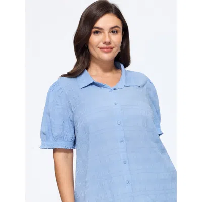 Bloomchic Textured Collared Button‑front Blouse In Lightblue