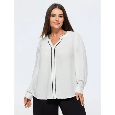 Bloomchic Textured Color Contrast Piping Button Down Blouse In White
