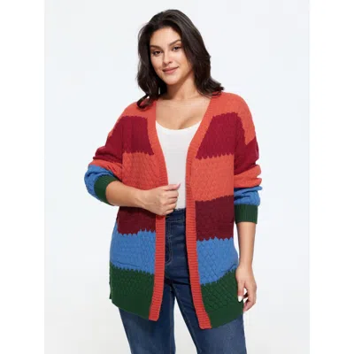 Bloomchic Textured Color‑block Pocket Open Front Cardigan In Multicolor