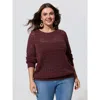 Bloomchic Textured Cut Out Round Neck Long Sleeve Pullover In Plum