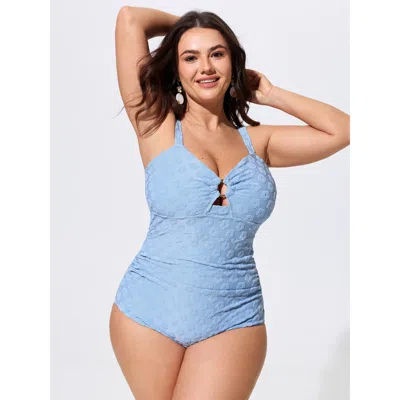 Bloomchic Textured Cut-out Neckline One-piece Swim In Blue