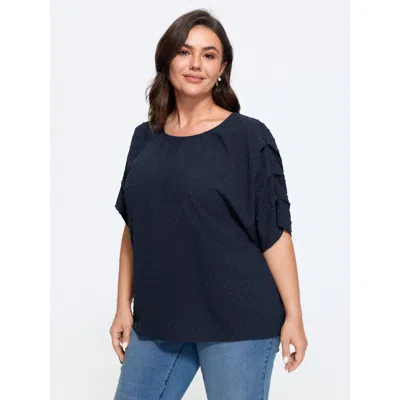 Bloomchic Textured Dot Ruffle Sleeve Loose Blouse In Darkblue