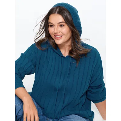 Bloomchic Textured Drawstring Hoodie Pullover In Blue