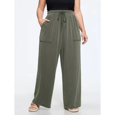 Bloomchic Textured Drawstring Pocket Wide Leg Pants In Green