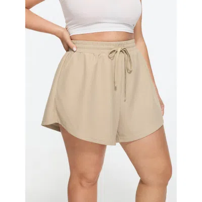 Bloomchic Textured Drawstring Waist Wide-leg Shorts In Neutral