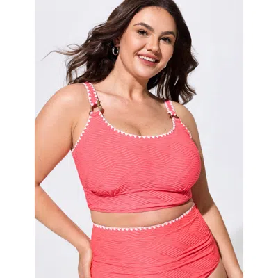 Bloomchic Textured Embroidered Edge Swim Top In Pink