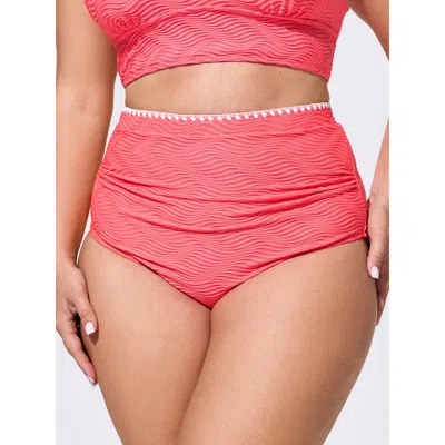 Bloomchic Textured Embroidered High Waisted Swim Bottoms In Pink