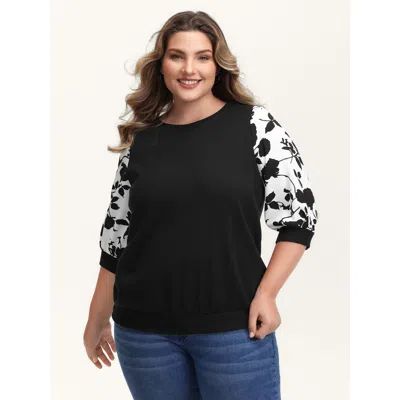 Bloomchic Textured Floral Puffy Sleeve Sweatshirt In Multi
