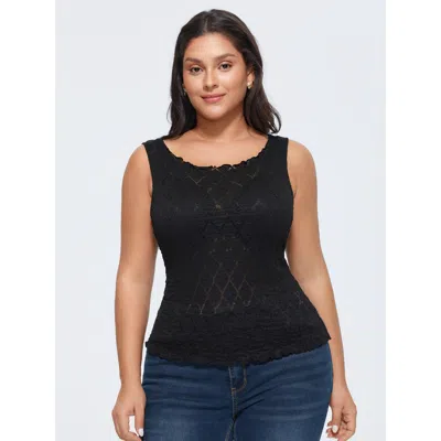 Bloomchic Textured Hollowed-out Tank Top In Black