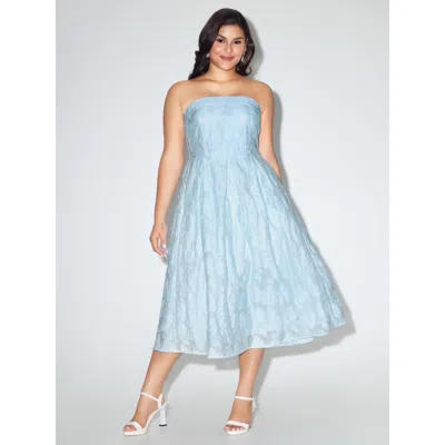 Bloomchic Textured Jacquard Detachable Strap Midi Dress In Azure