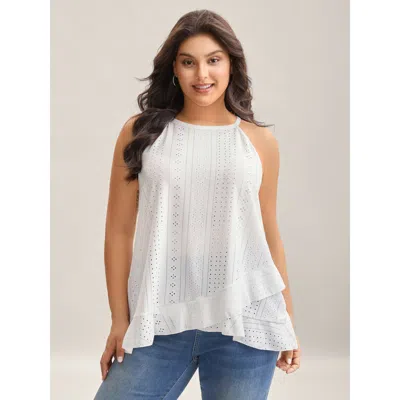 Bloomchic Textured Knit Overlap Hem Tank Top In White
