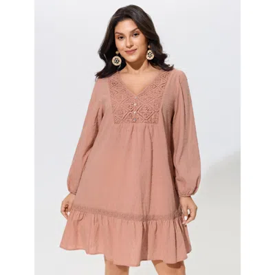 Bloomchic Textured Lace Detail V Neck Mini Dress In Crepe