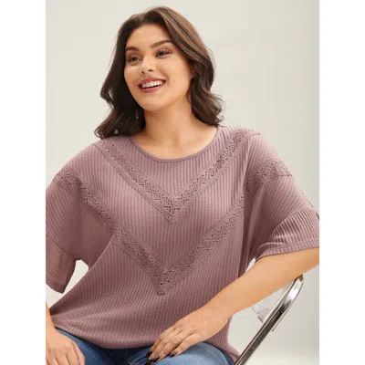 Bloomchic Textured Lace Ruffled Sleeve T-shirt In Red