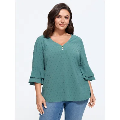 Bloomchic Textured Layered Flare Sleeve Blouse In Cerulean