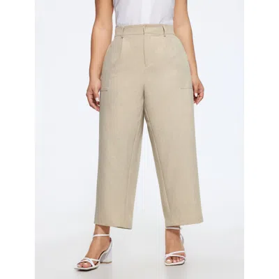 Bloomchic Textured Linen Blend Pocket Cropped Pants In Neutral