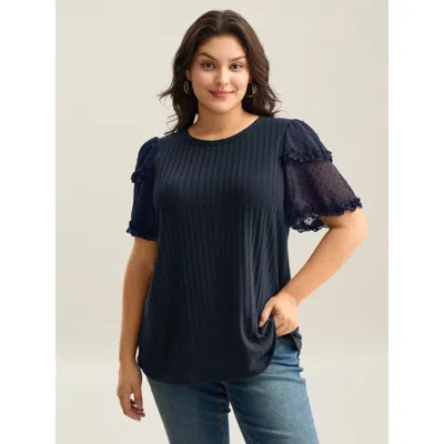 Bloomchic Textured Pit Strip Layered Sleeve Sheer T-shirt In Purple